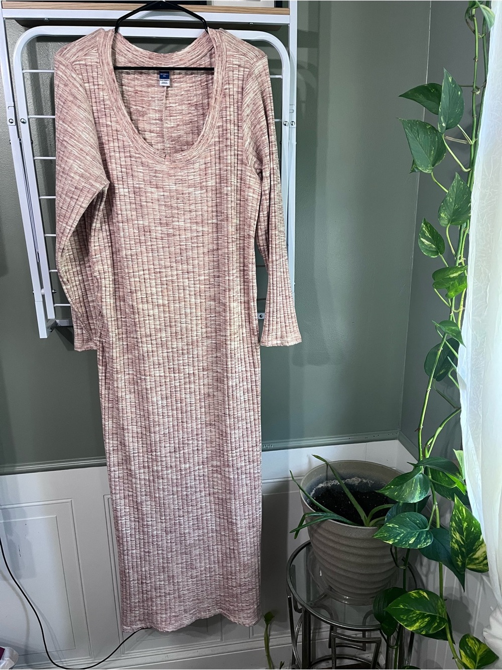 Maternity Long Ribbed Knit Maxi Dress - Blush Pink